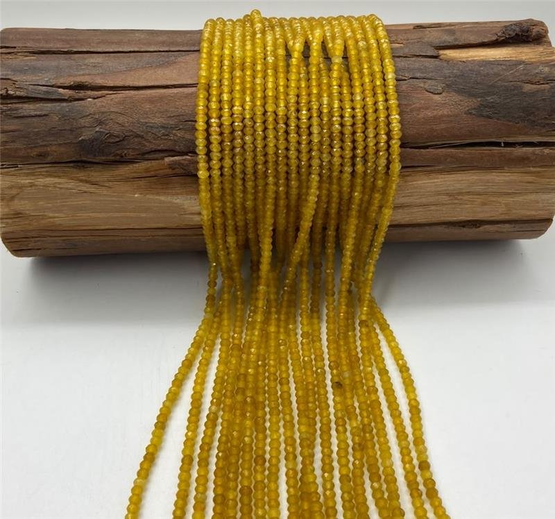 FIO DE PEDRA JADE AMARELO MOSTARDA RONDEL FACETADA 2X4MM 