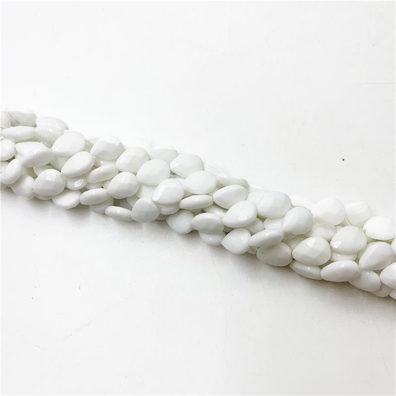 FIO DE PEDRA JADE BRANCO GOTA FLAT FACETADA 12X16MM 