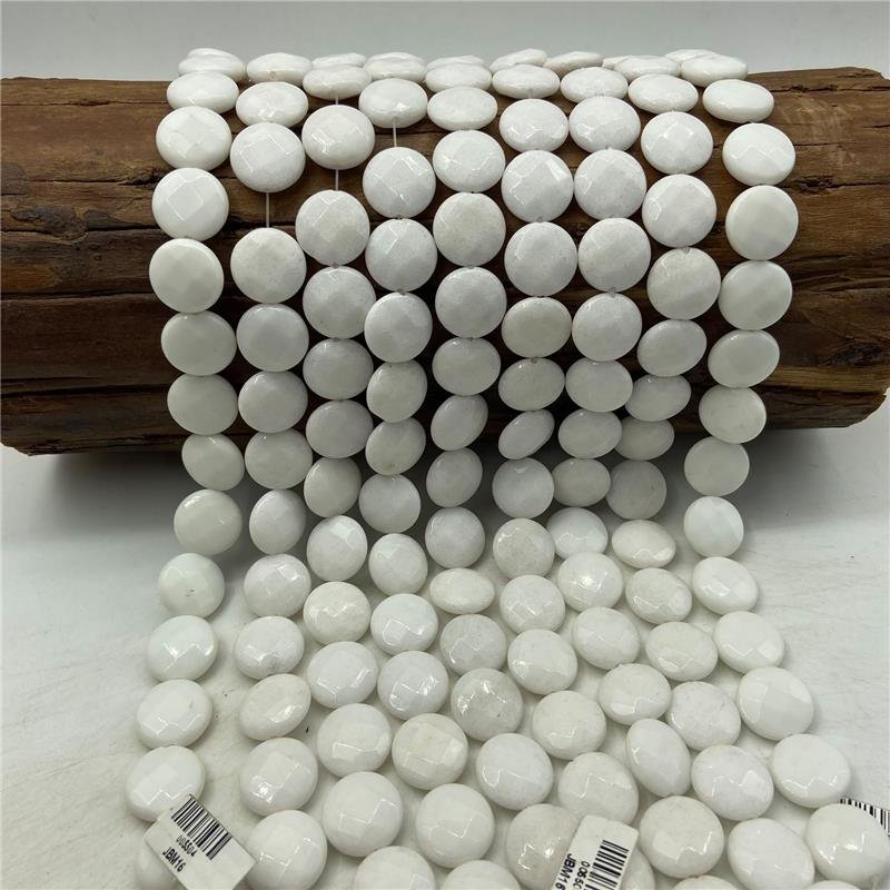 FIO DE PEDRA JADE BRANCO MOEDA FACETADO 16MM