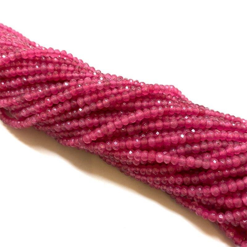 FIO DE PEDRA JADE ROSA CHICLETE RONDEL FACETADA 2X4MM