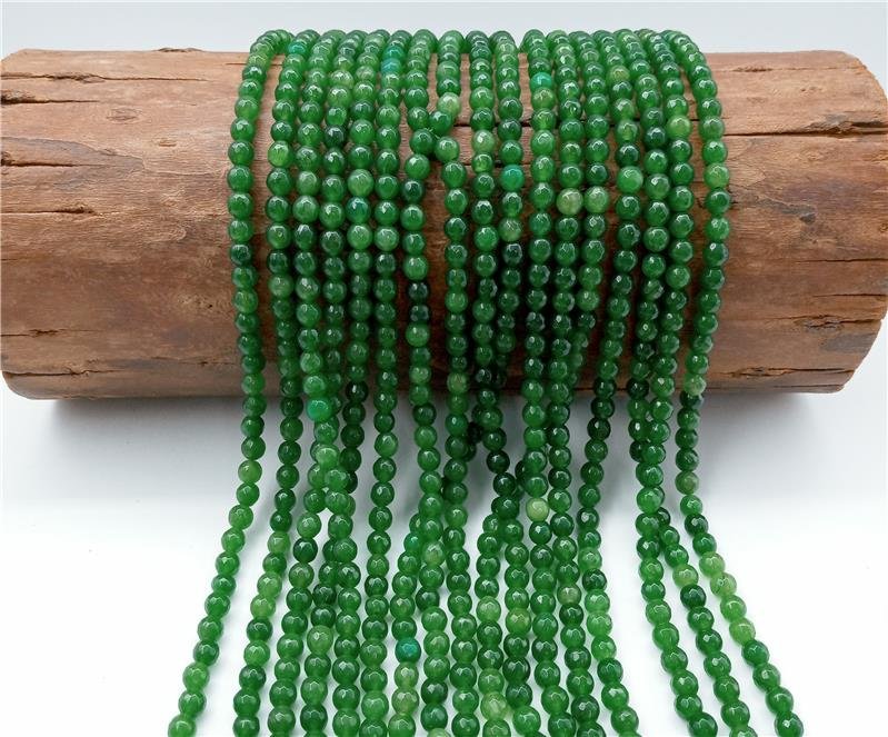 FIO DE PEDRA JADE VERDE CANA BOLA FACETADA 6MM