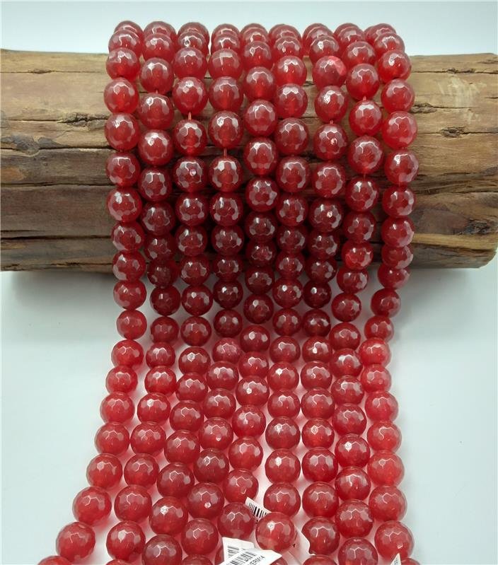 FIO DE PEDRA JADE VERMELHO TRANSLUCIDO BOLA FACETADA 14MM