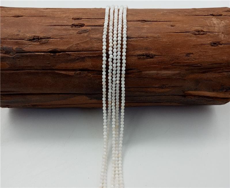 FIO DE PEDRA MADREPEROLA NATURAL BRANCA BOLA LISA 3MM
