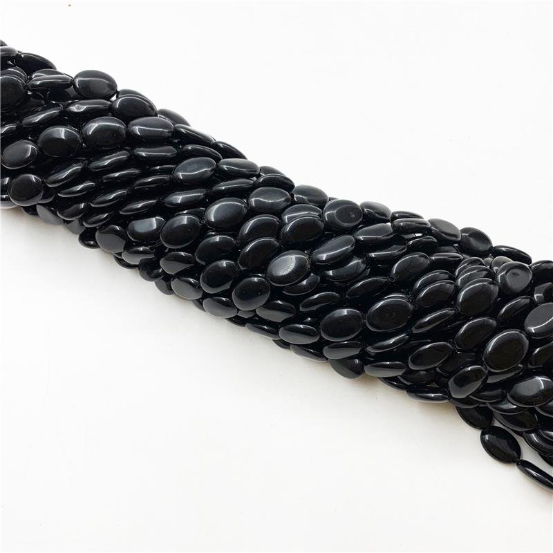 FIO DE PEDRA AGATA NATURAL PRETA OVAL LISO 10X14MM