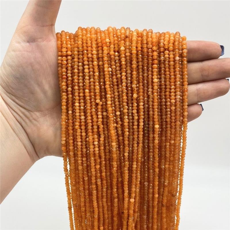 FIO DE PEDRA JADE LARANJA ESCURO RONDEL FACETADO 3MM