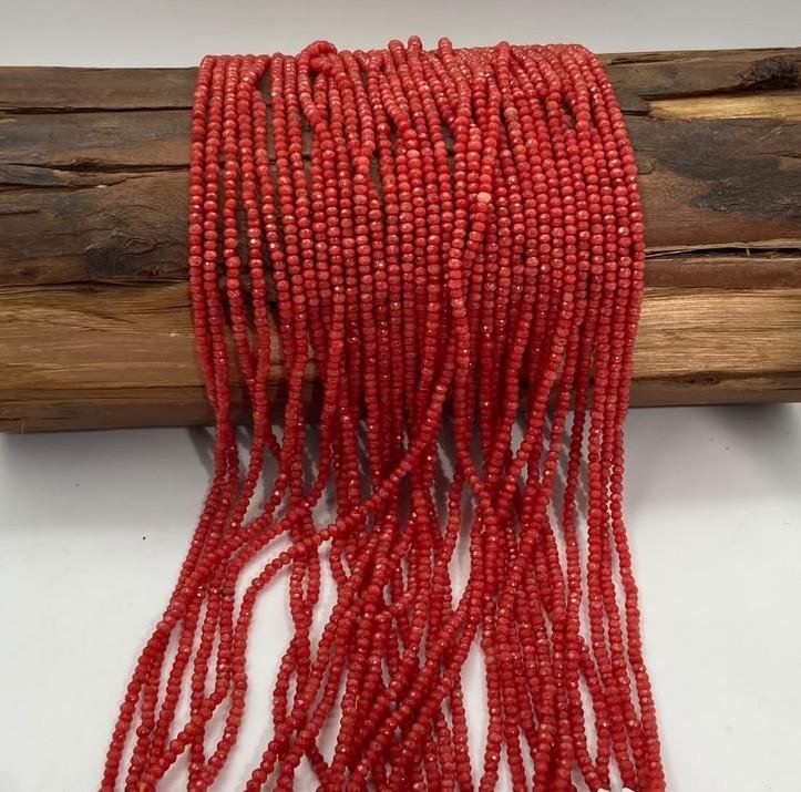 FIO DE PEDRA JADE CORAL RONDEL FACETADA 3MM 