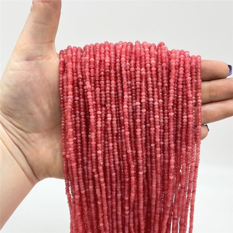 FIO DE PEDRA JADE ROSA CHICLETE RONDEL FACETADA 3MM 
