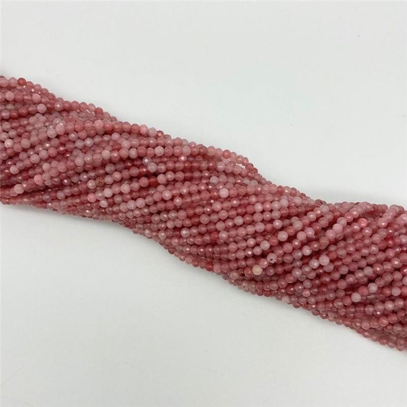 FIO DE PEDRA JADE ROSA MESCLADO BOLA FACETADO 3MM