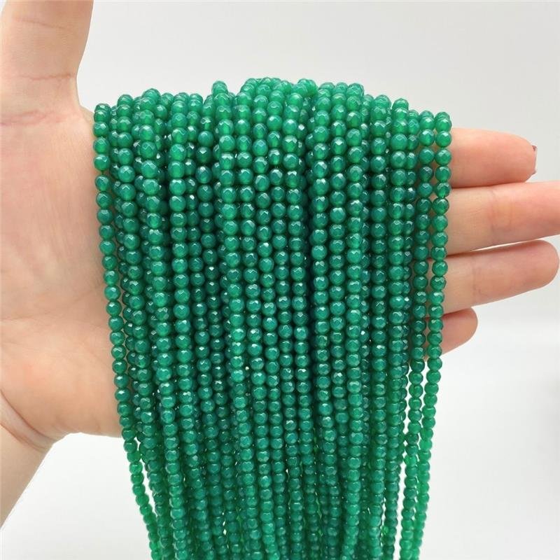 FIO DE PEDRA JADE VERDE BANDEIRA BOLA FACETADA 4MM