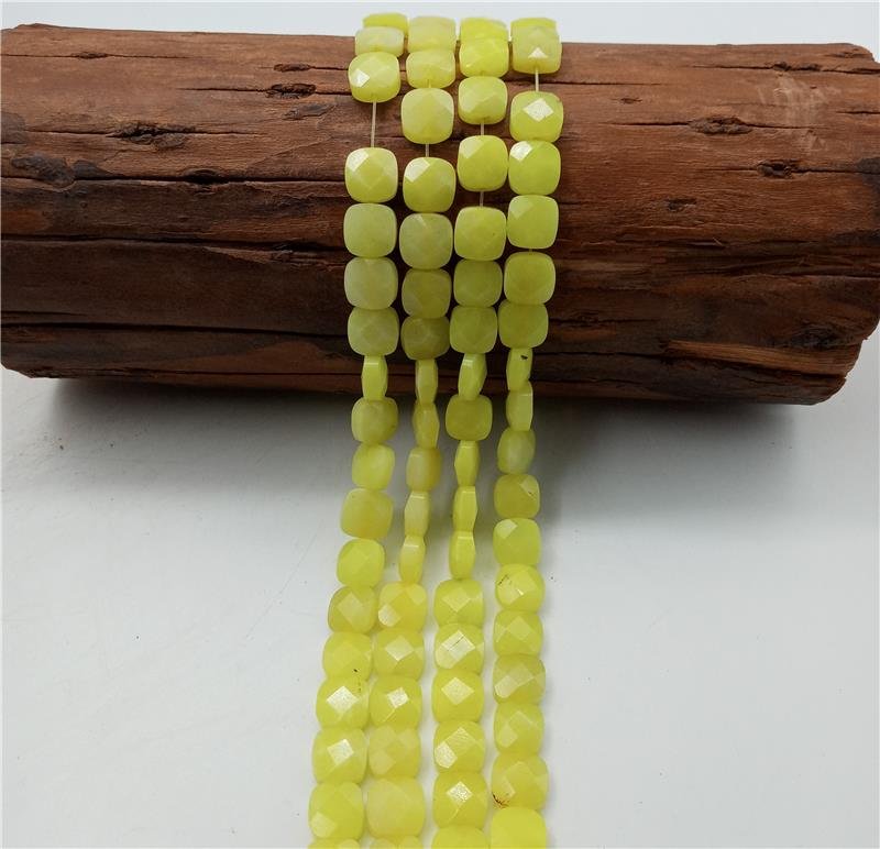 FIO DE PEDRA JADE AMARELO NEON QUADRADO FACETADO 12MM