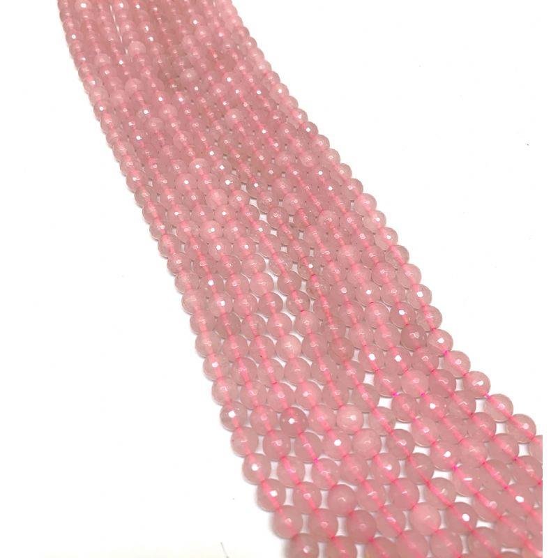 FIO DE PEDRA QUARTZO ROSA NATURAL BOLA FACETADA 8MM
