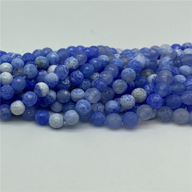 FIO DE AGATA AZUL CRAQUELADA BOLA FACETADA 8MM