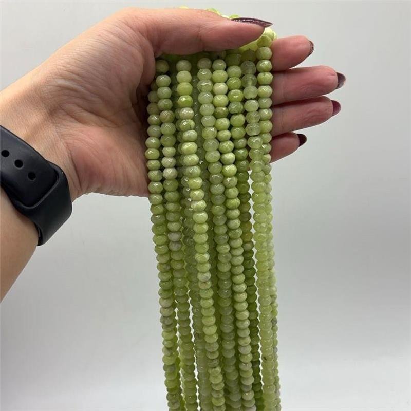 FIO DE PEDRA JADE VERDE LIMA RONDEL FACETADA 5X8MM