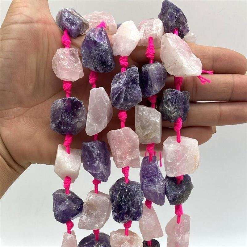 FIO DE PEDRA QUARTZO ROSA E AMETISTA BRUTA