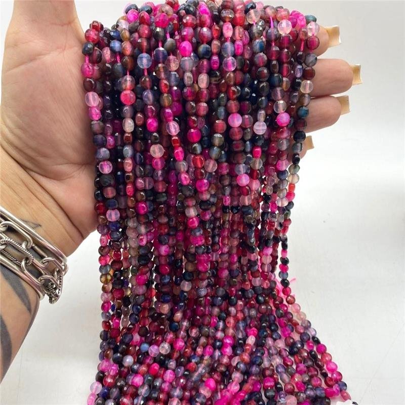 FIO DE PEDRA AGATA ROSA MIX MOEDA FACETADO 6MM