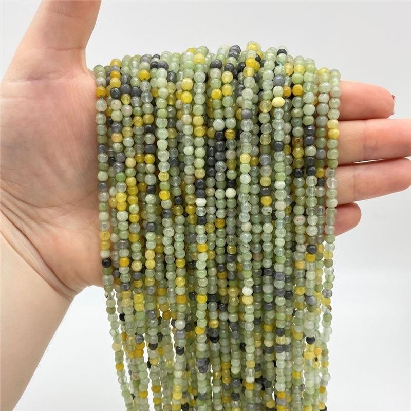 FIO DE PEDRA JADE AMAZONITA VERDE MESCLADA BOLA FACETADA 4MM