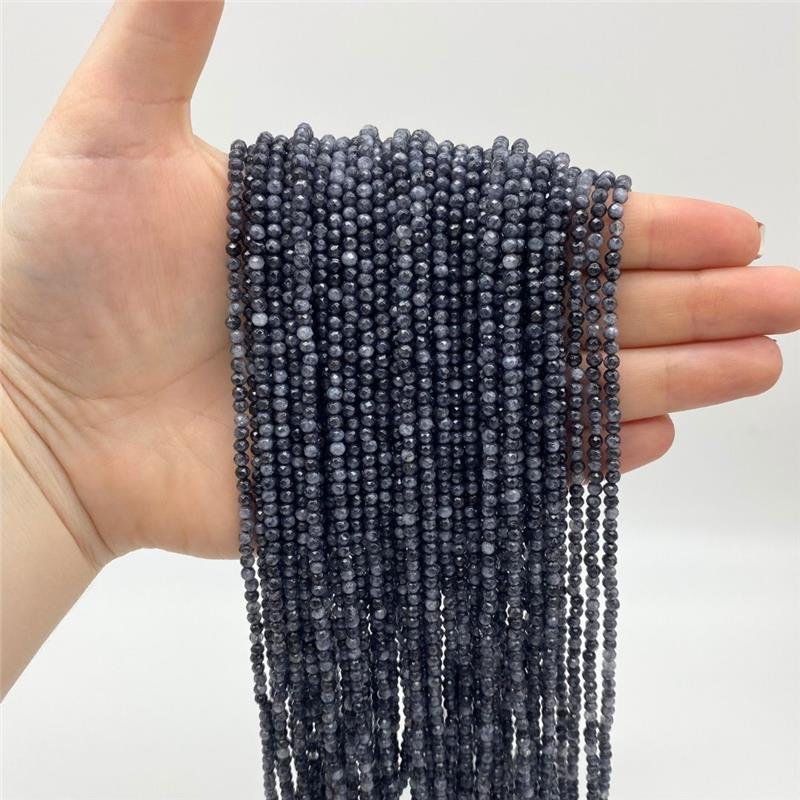FIO DE PEDRA JADE CINZA ESCURO MESCLADO BOLA FACETADO 3MM