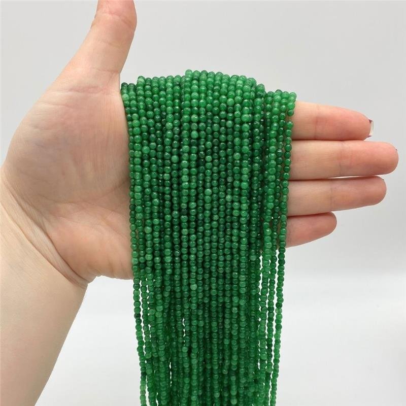 FIO DE PEDRA JADE VERDE GRAMA BOLA FACETADA 3MM