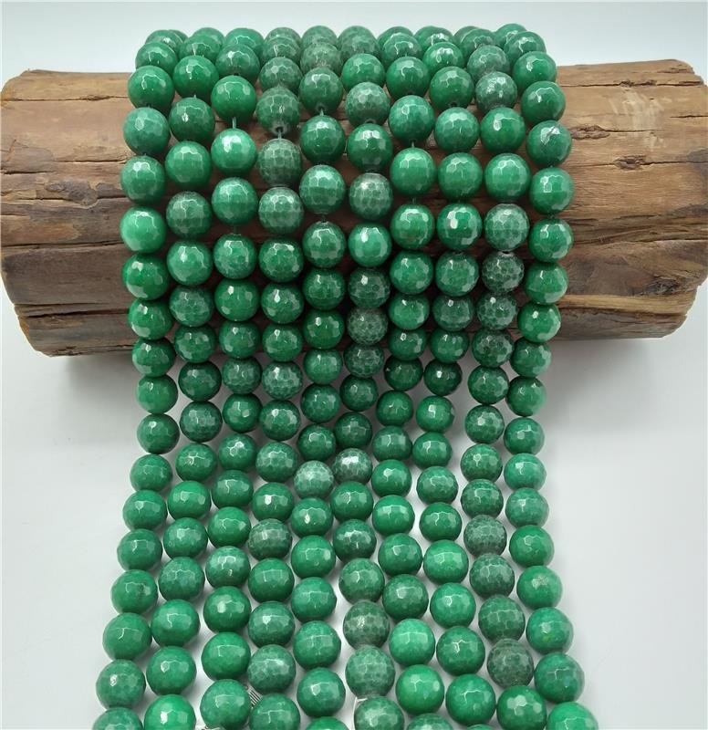 FIO DE PEDRA JADE VERDE BANDEIRA BOLA FACETADA 14MM