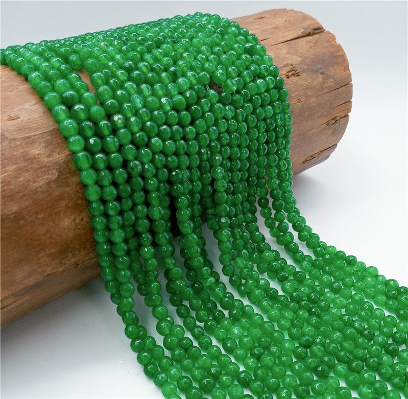 FIO DE PEDRA JADE VERDE BANDEIRA TRANSLUCIDO BOLA FACETADA 6MM