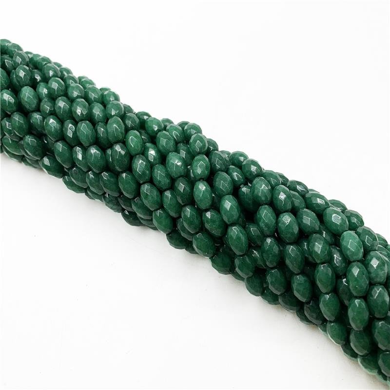  FIO DE PEDRA JADE VERDE ESMERALDA BARRIL FACETADA 6X9