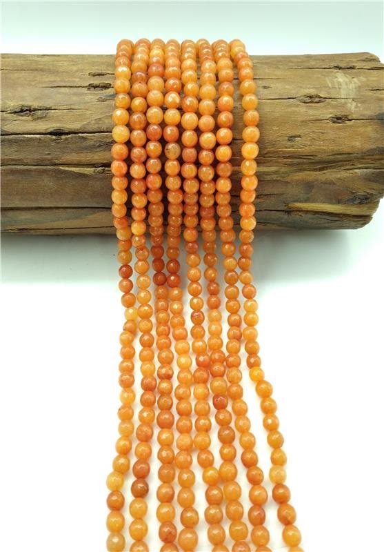 FIO DE PEDRA JADE LARANJA ESCURO BOLA FACETADA 8MM 