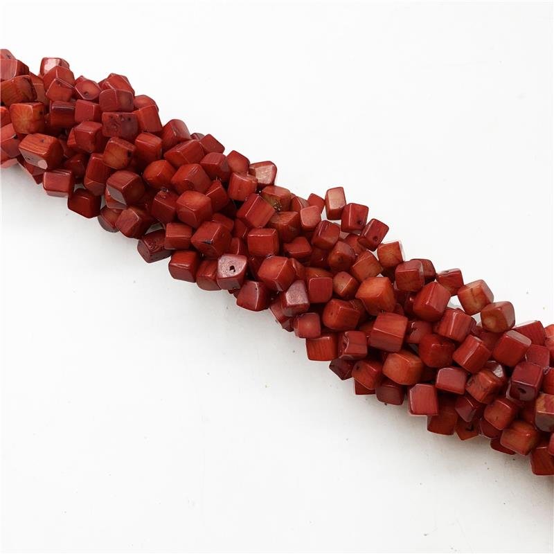 FIO DE PEDRA JASPE NATURAL CORAL QUADRADO 6MM