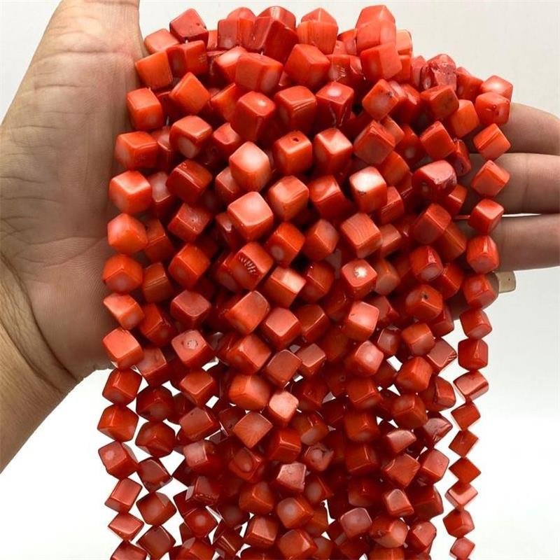 FIO DE PEDRA JASPE NATURAL CORAL QUADRADO 10MM