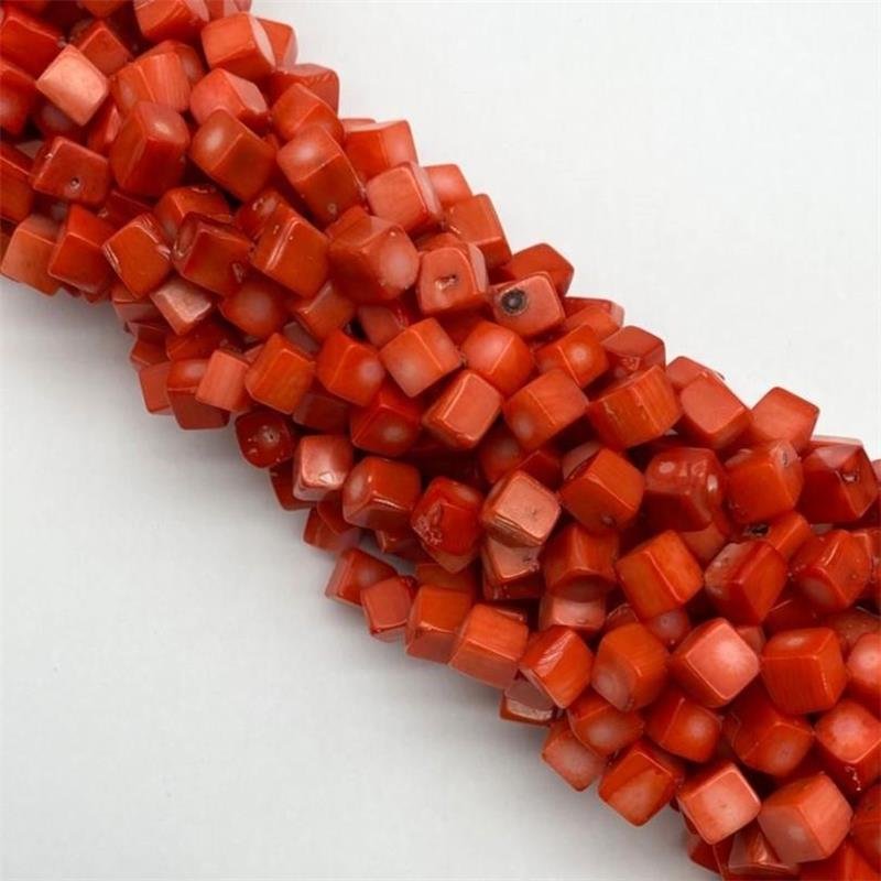 FIO DE PEDRA JASPE NATURAL CORAL QUADRADO 10MM