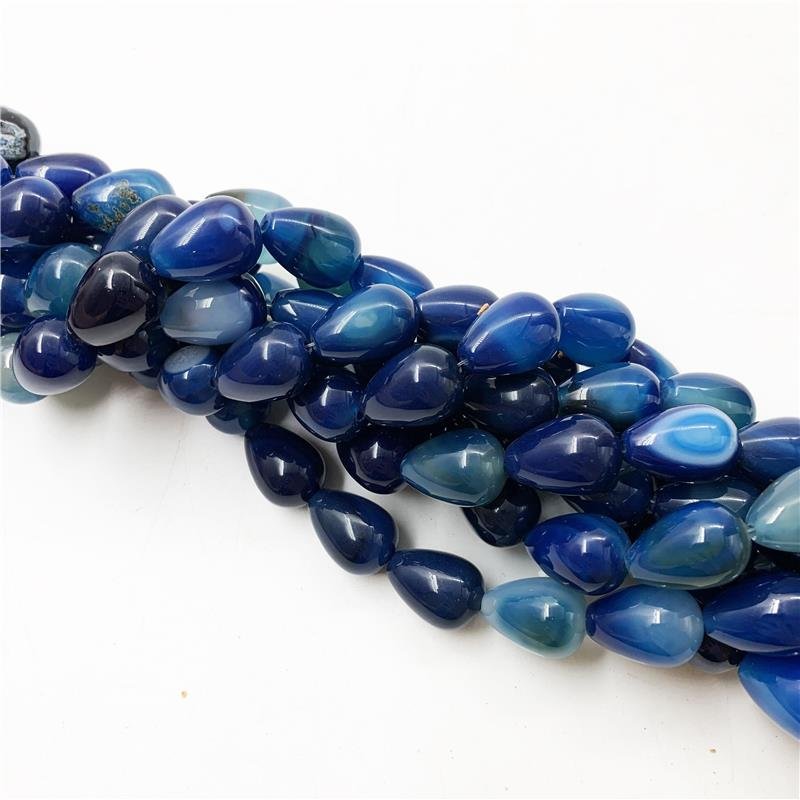 FIO DE PEDRA AGATA NATURAL AZUL MESCLADA GOTA LISA 13X18MM