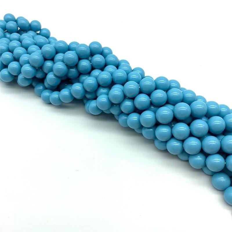 FIO DE PEDRA PEROLA SHELL TURQUESA BOLA LISA 12MM