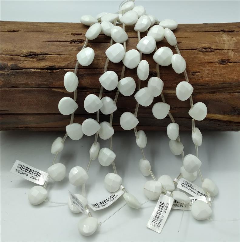FIO DE PEDRA JADE BRANCO GOTA FURO LATERAL 15MM