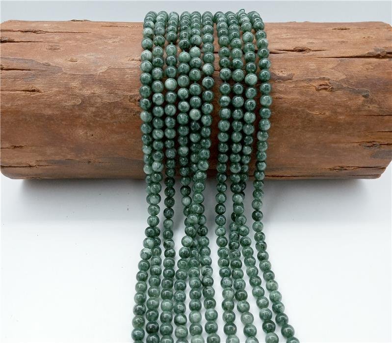 FIO DE PEDRA JADE VERDE MILITAR MESCLADO BOLA LISA 6MM