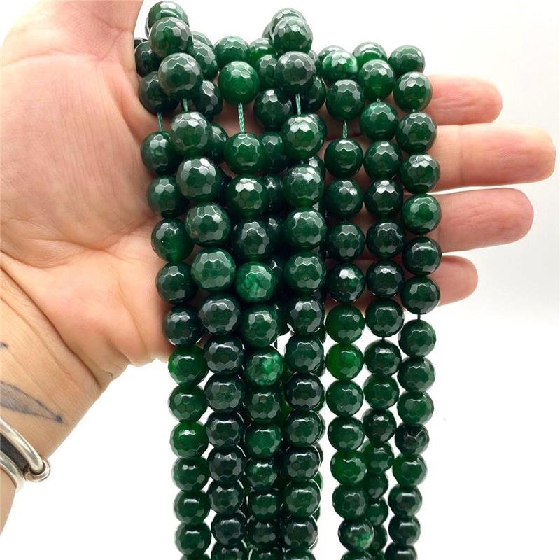 FIO DE PEDRA JADE VERDE ESMERALDA BOLA FACETADA 12MM