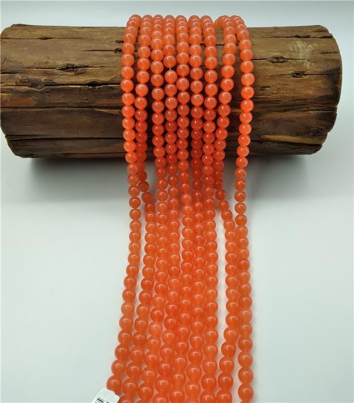 FIO DE PEDRA JADE LARANJA NEON BOLA LISA 8MM