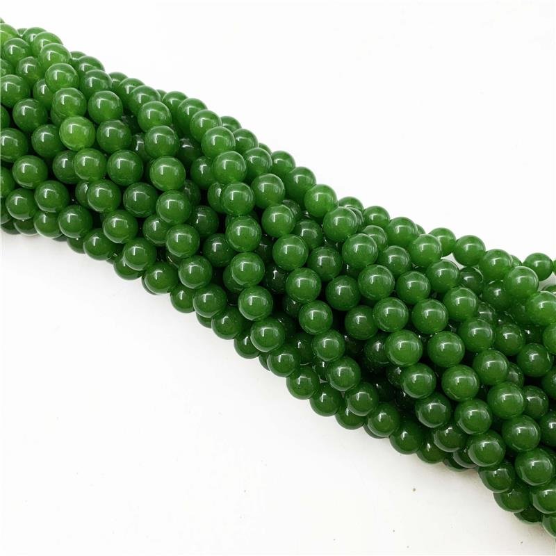FIO DE PEDRA JADE VERDE FLORESTA BOLA LISA 10MM