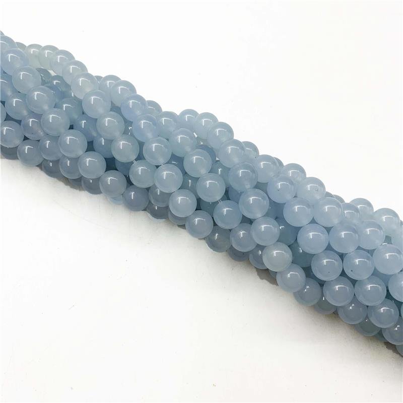 FIO DE PEDRA JADE AZUL BEBE TRANSLUCIDO BOLA LISA 10MM
