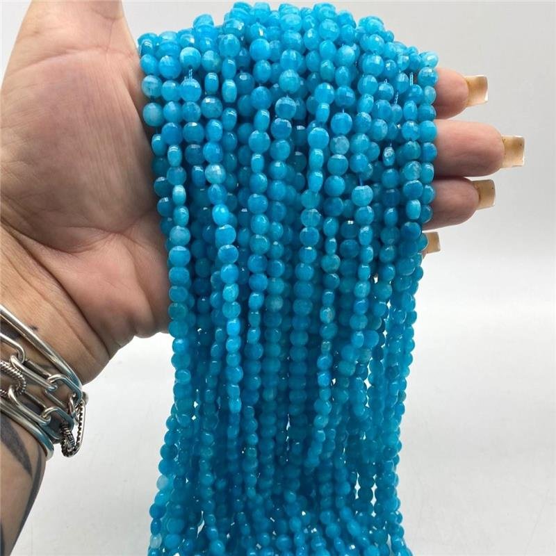 FIO DE PEDRA JADE AZUL CELESTE MOEDA FACETADO 6MM 