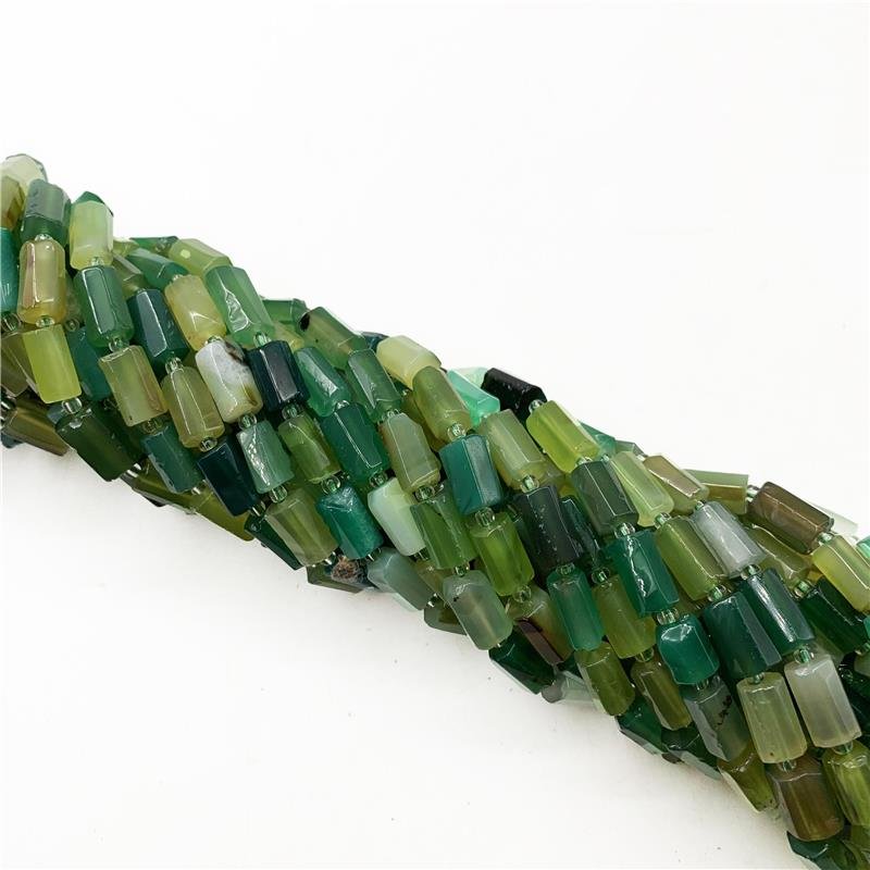 FIO DE AGATA VERDE CUBO FACETADO 8X14MM