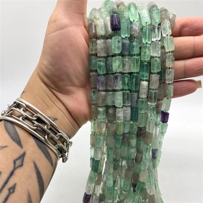 FIO DE PEDRA FLUORITA CUBO FACETADO 8X14MM