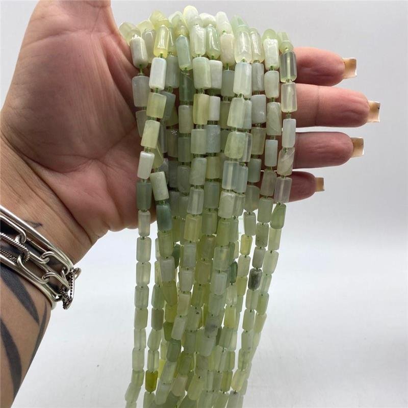 FIO DE PEDRA AGATA PREHNITA CUBO FACETADO 8X14MM