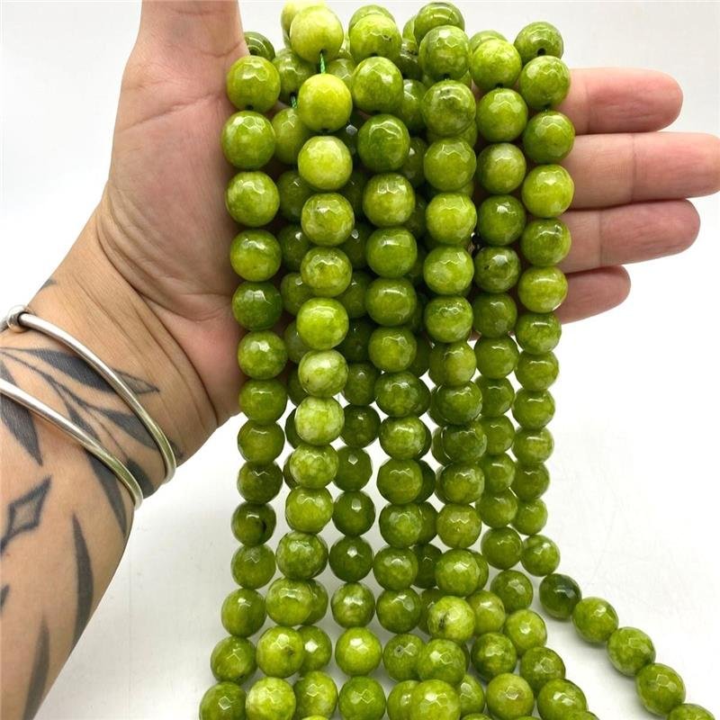 FIO DE PEDRA JADE VERDE ABACATE BOLA FACETADO 14MM