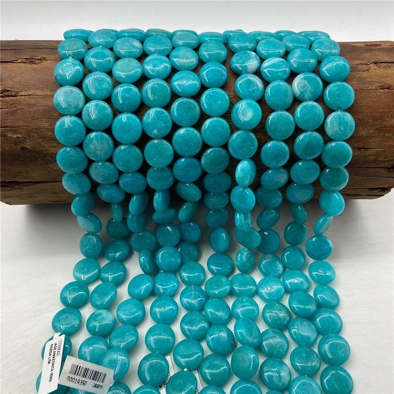 FIO DE PEDRA JADE AMAZONITA MOEDA LISA 15MM