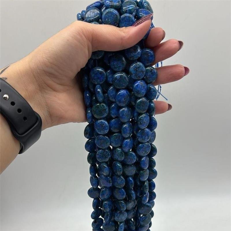 FIO DE PEDRA JADE AZUL MESCLADO MOEDA LISA 15MM
