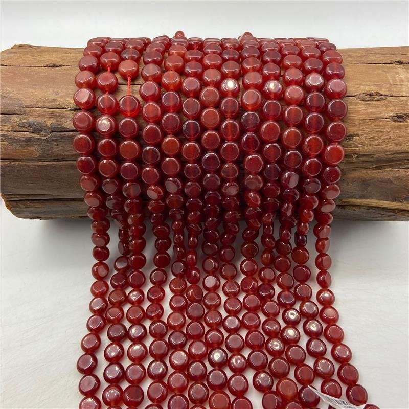 FIO DE PEDRA JADE LARANJA QUEIMADO MOEDA LISA 10MM