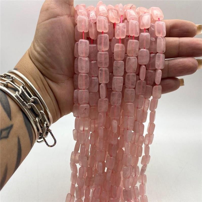 FIO DE PEDRA QUARTZO NATURAL ROSA RETANGULO LISO 10X14M