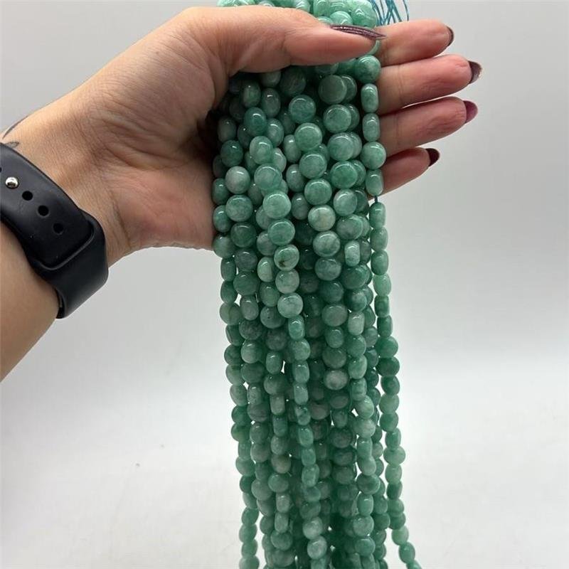 FIO DE PEDRA JADE VERDE AGUA MOEDA LISA 10MM