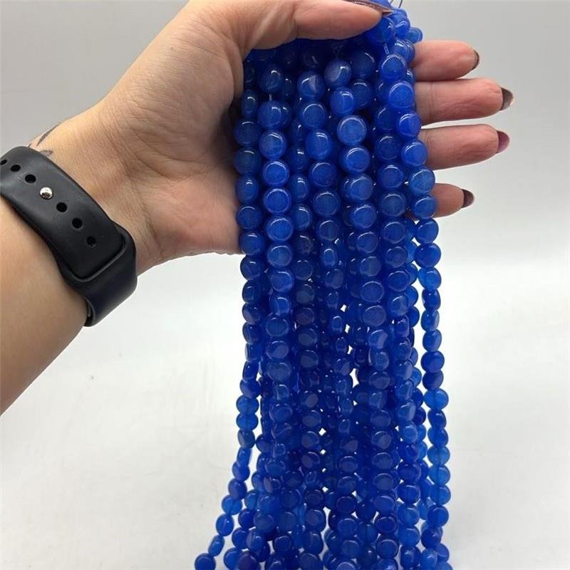 FIO DE PEDRA JADE AZUL BIC MOEDA LISA 10MM 