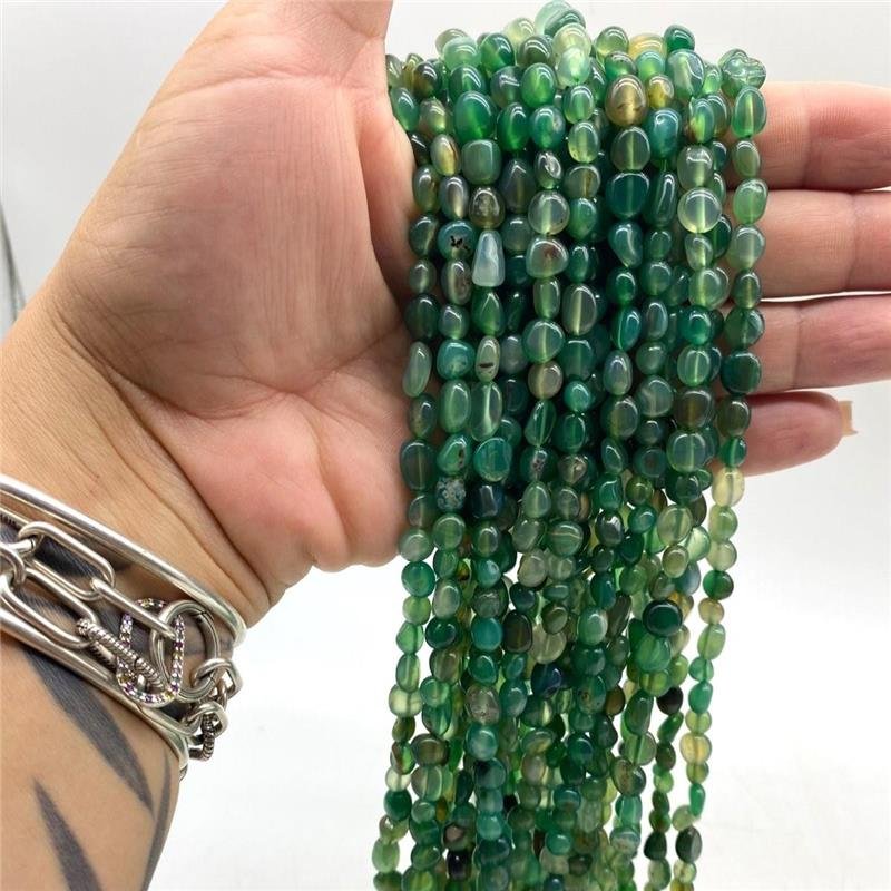 FIO DE PEDRA AGATA NATURAL VERDE PEDRA ROLADA 6X8MM 
