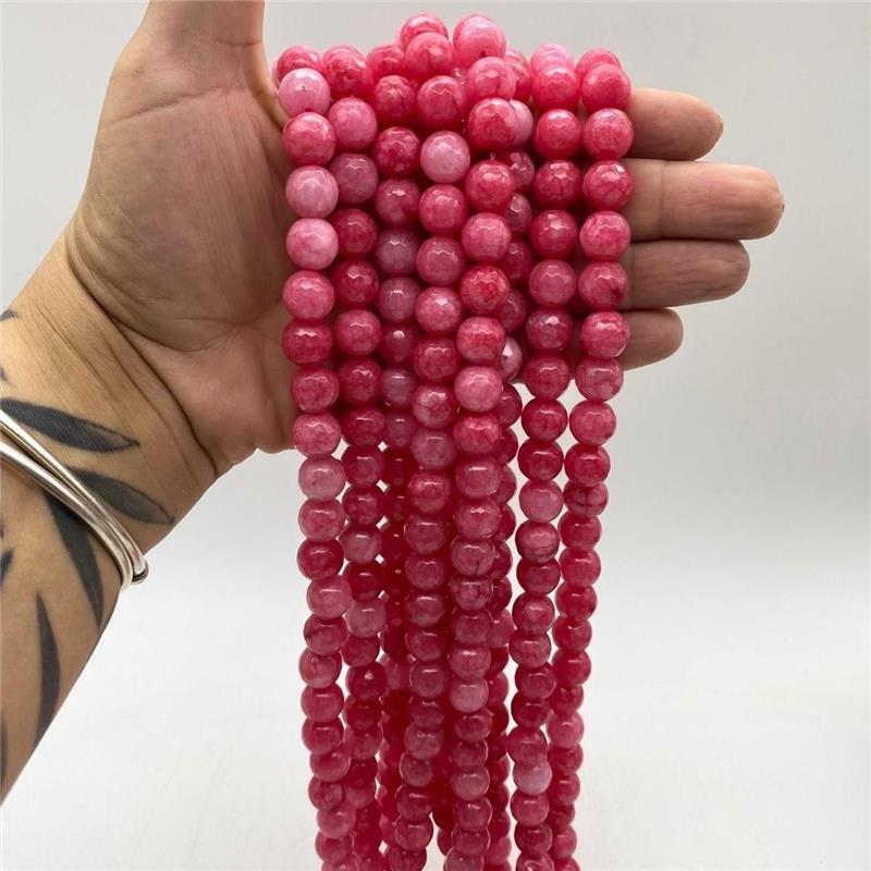FIO DE PEDRA JADE ROSA CHICLETE BOLA FACETADA 12MM